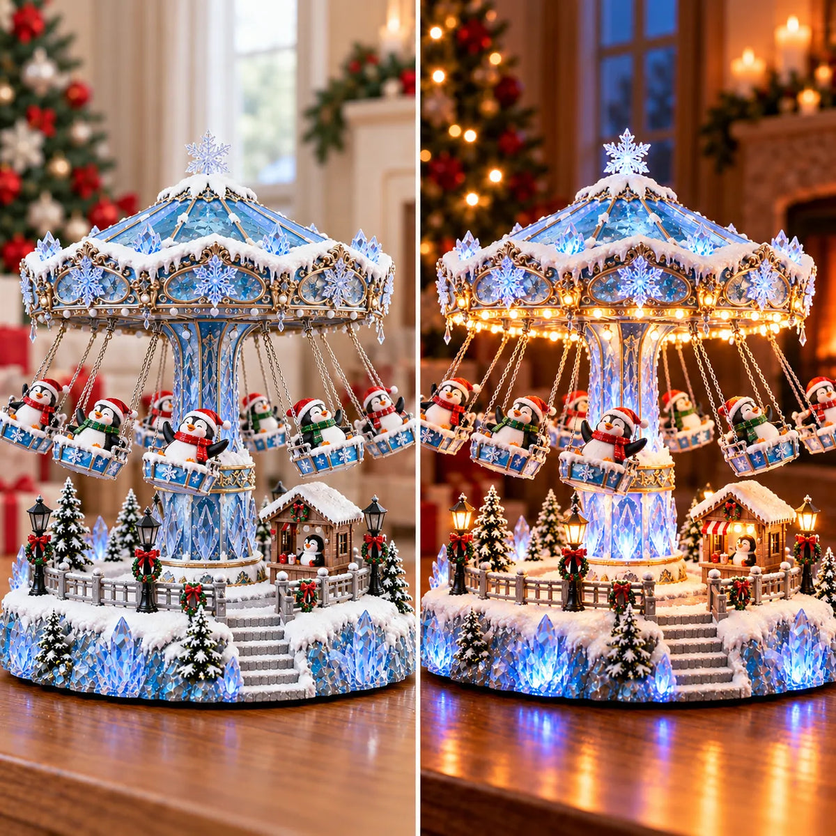 🐧 Light-Up Penguin Christmas Carousel – Rotating Winter Swing Decoration❄️✨
