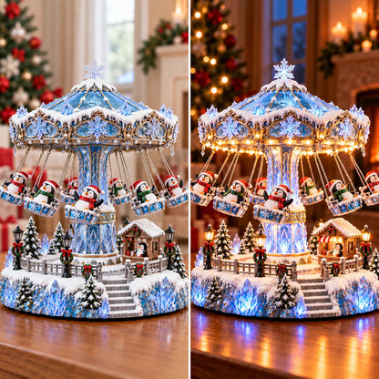 🐧 Light-Up Penguin Christmas Carousel – Rotating Winter Swing Decoration❄️✨