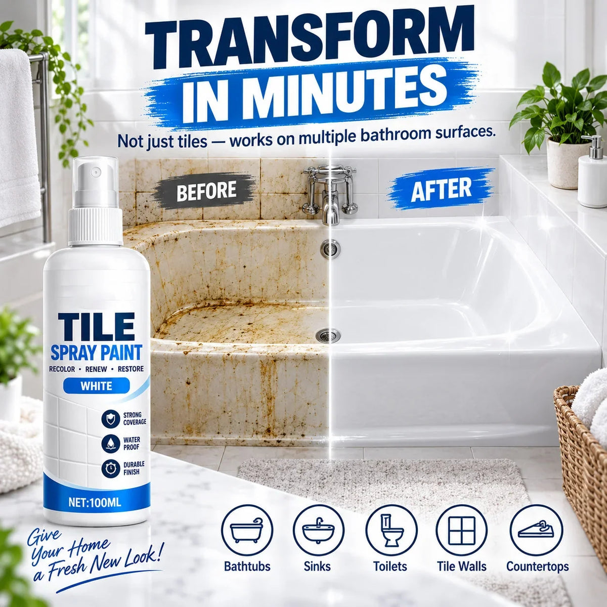 🎨 Tile Renewal Spray Paint |Refresh Compatible Tile & Household Surfaces