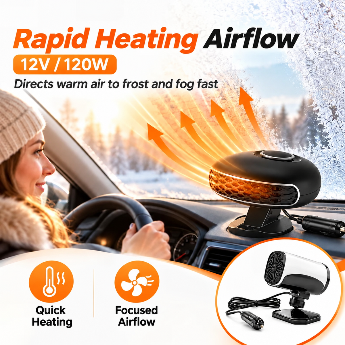 ⏳ Last Day 49% OFF ✨Portable Car Heater Defroster with 360-Degree Rotating Base