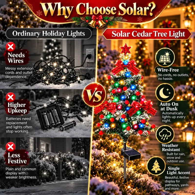 🔥 Last Day 49% Off Solar Cedar Christmas Tree Lights| Festive Outdoor Holiday Decor