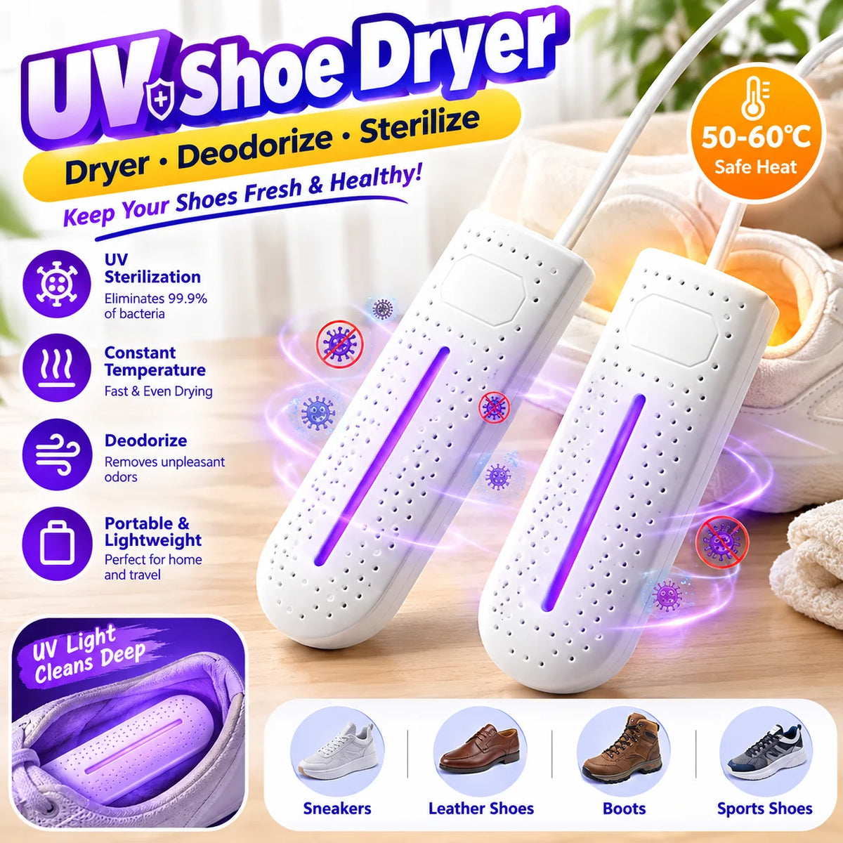 🔥Limited Time 50% Off Today - Portable 360-Degree Quick Drying Shoe Dryer - Antibacterial and deodorizing
