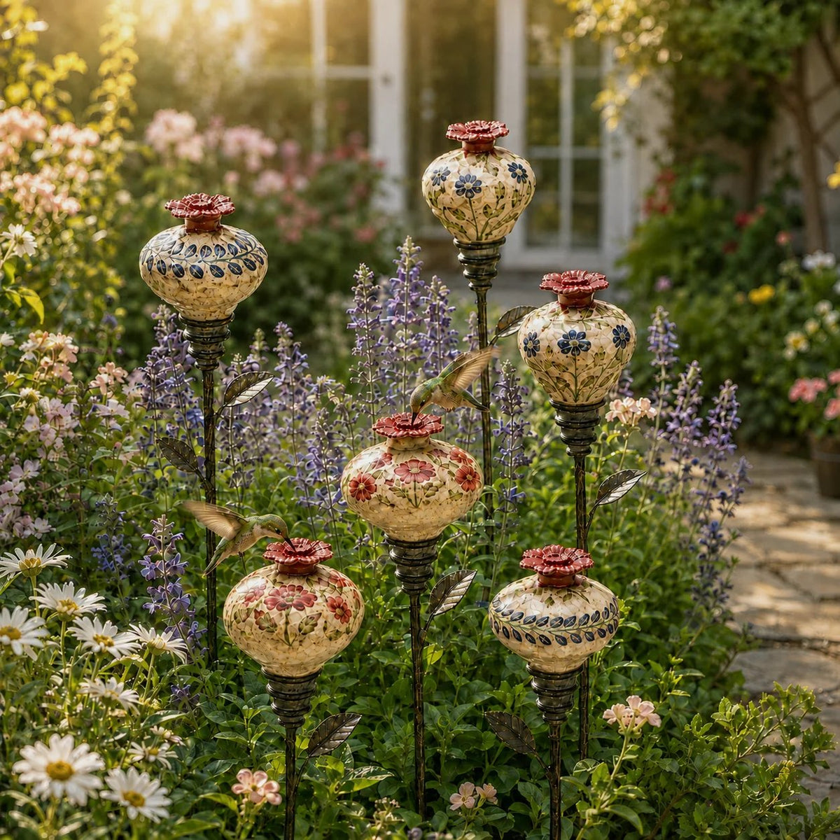 🐦🌸 Vintage Hummingbird Feeder Garden Stake – Decorative Outdoor Bird Feeder