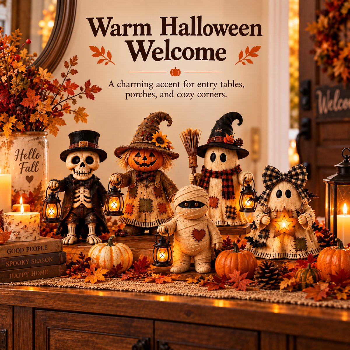 🎃 Halloween Monster Lantern Figurines – 5 Cozy Spooky Styles