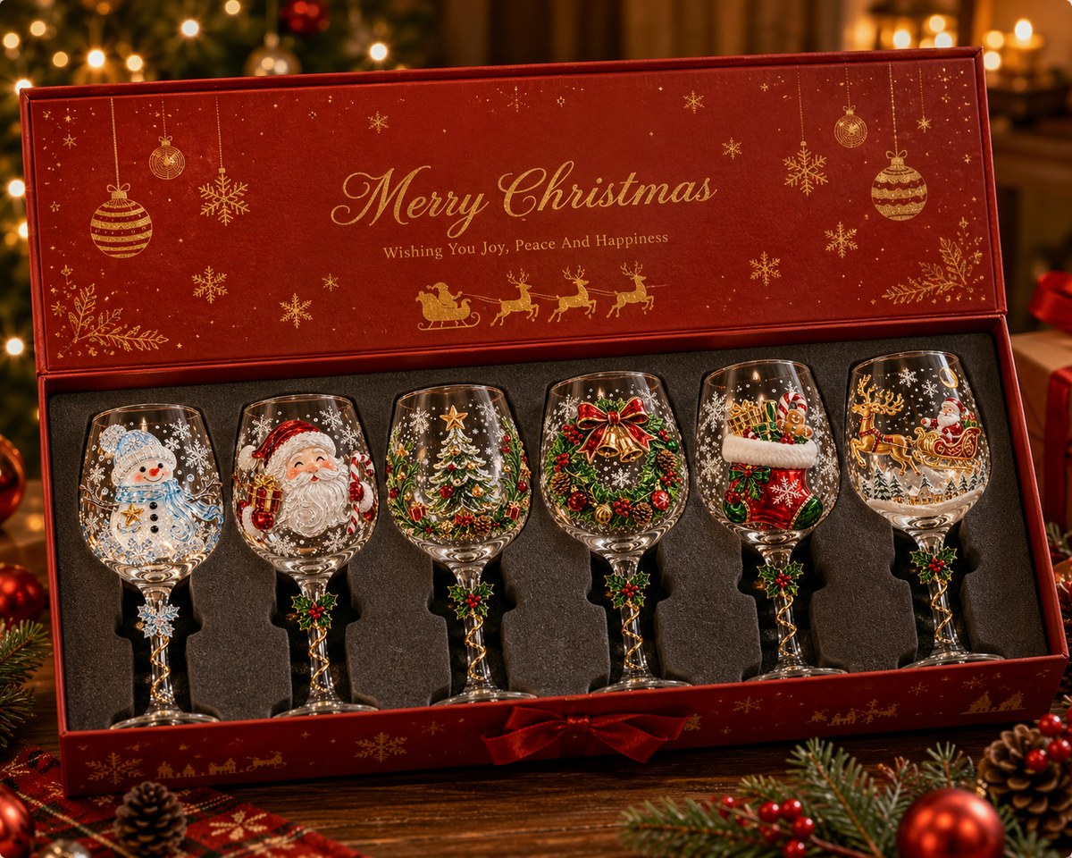 Six-piece Christmas decorative stemmed glass collection