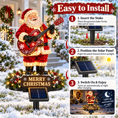 🎅🎸 Solar Guitar Santa Christmas Yard Light