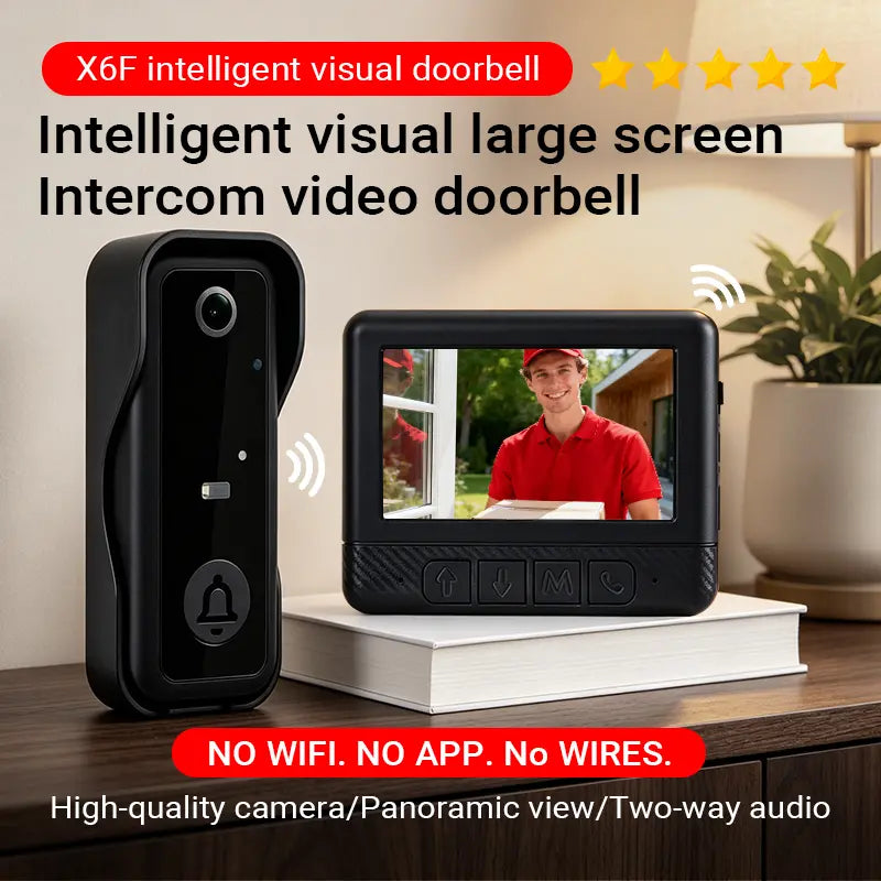🔥X6F Wireless Video Doorbell Camera🛡️ 4.3‑Inch HD Color Screen, Night Vision, No WiFi & No App Required for Home Security