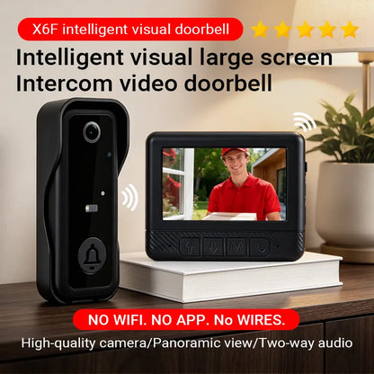 🔥X6F Wireless Video Doorbell Camera🛡️ 4.3‑Inch HD Color Screen, Night Vision, No WiFi & No App Required for Home Security