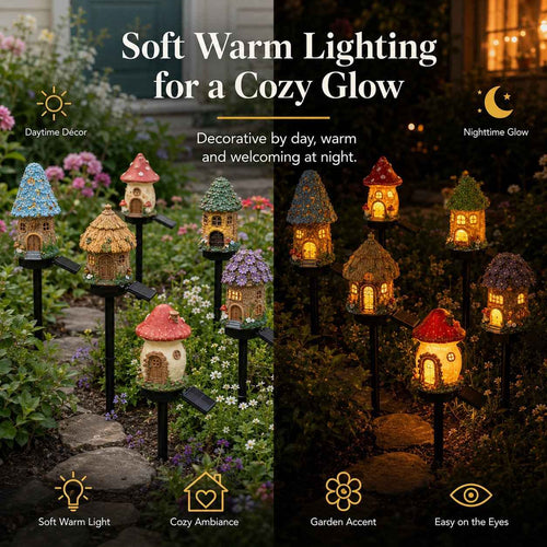🍄Make Your Garden Into A Wonderland✨Solar Fairy-Tale Mushroom Cottage Garden Light