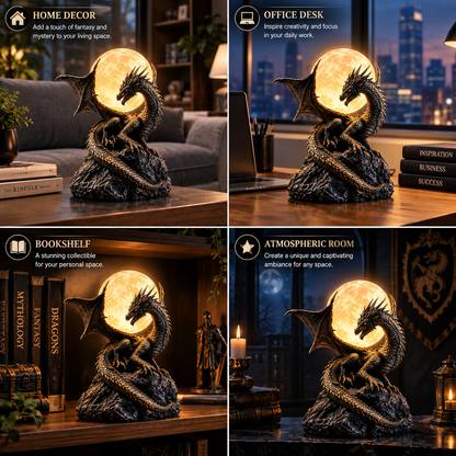 🐉 Gothic Dragon Moon Lamp – Glowing Fantasy Statue