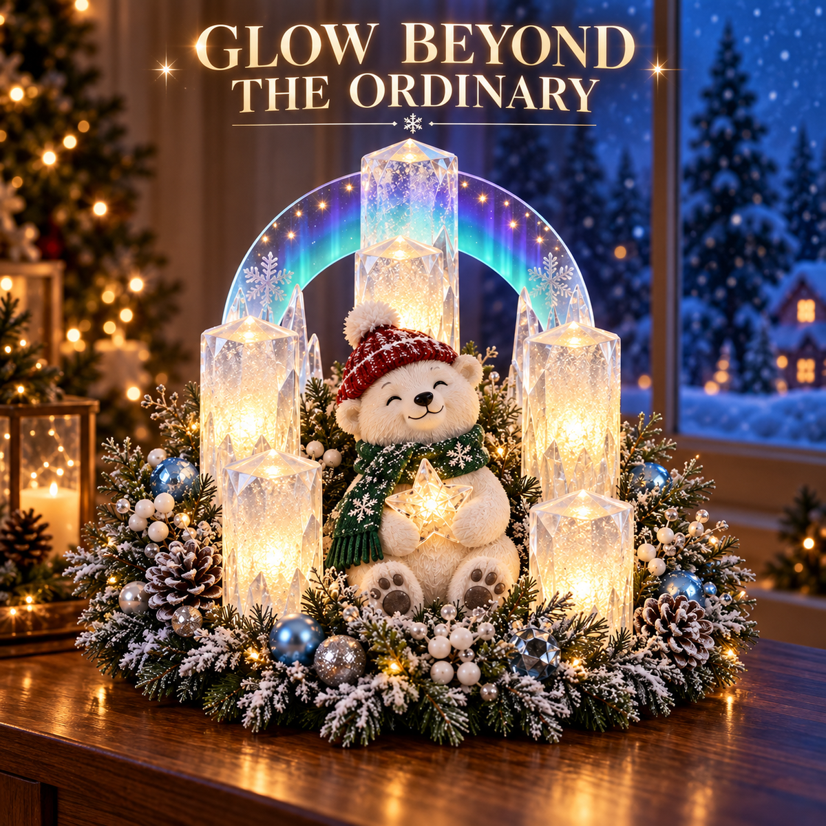 🎄 Lighted Christmas Centerpiece with Warm Flameless Candle Glow – 5 Festive De