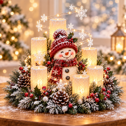 🎄 Lighted Christmas Centerpiece with Warm Flameless Candle Glow – 5 Festive De