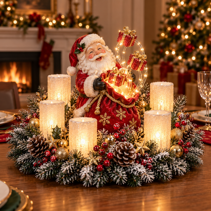 🎄 Lighted Christmas Centerpiece with Warm Flameless Candle Glow – 5 Festive De