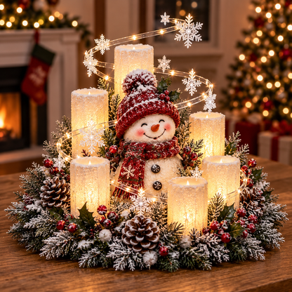 🎄 Lighted Christmas Centerpiece with Warm Flameless Candle Glow – 5 Festive De