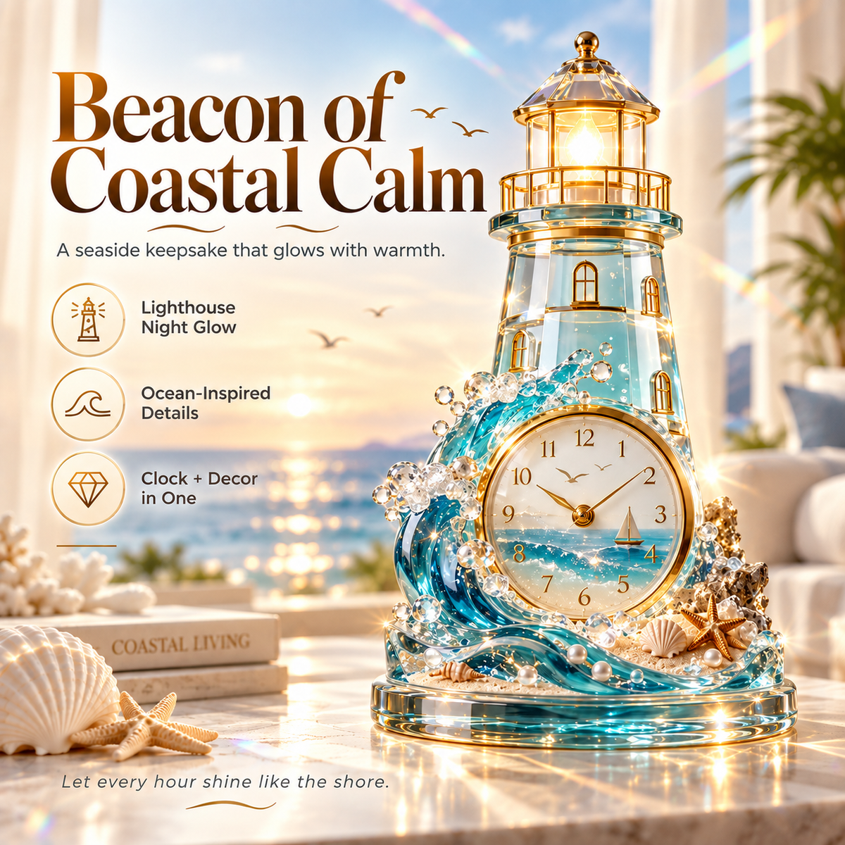 Ahlwocore shell coastal decorative clock