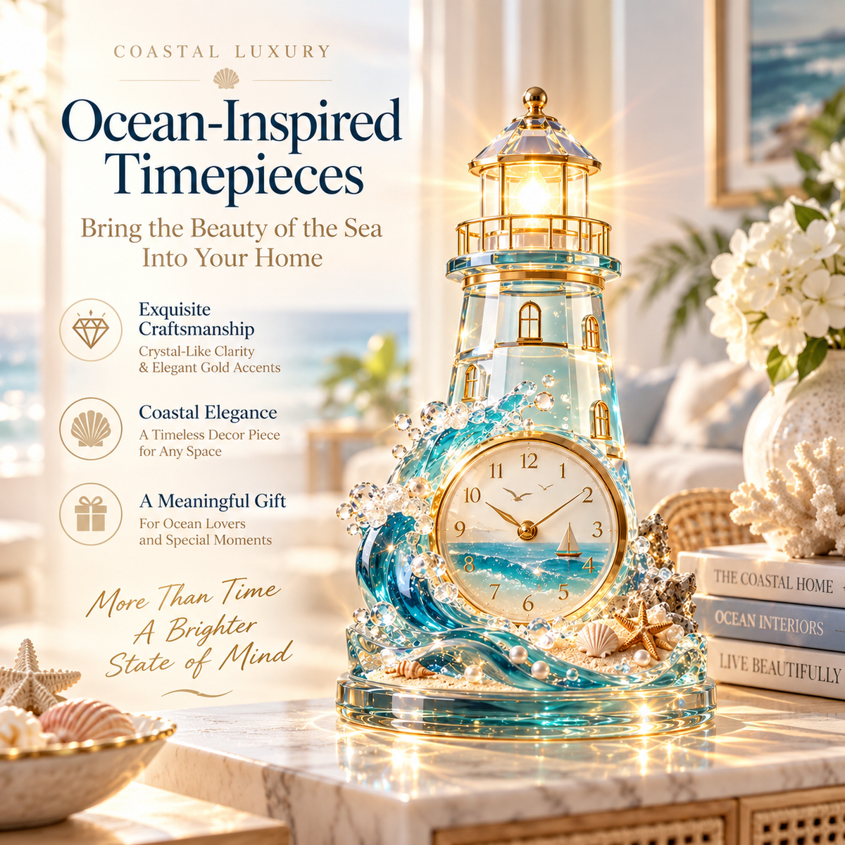 Ahlwocore coastal clock home decor display