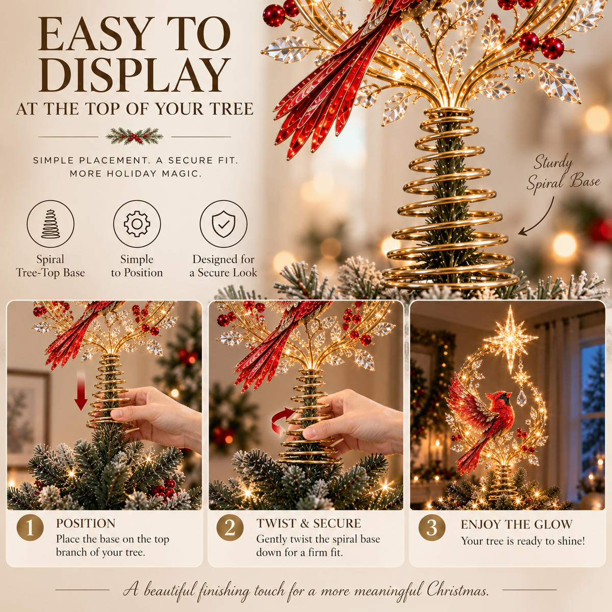 🐦Solar Cardinal Memorial Tree Topper, In Loving Memory Christmas Ornament🌲🌲