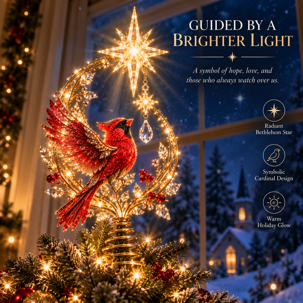 🐦Solar Cardinal Memorial Tree Topper, In Loving Memory Christmas Ornament🌲🌲