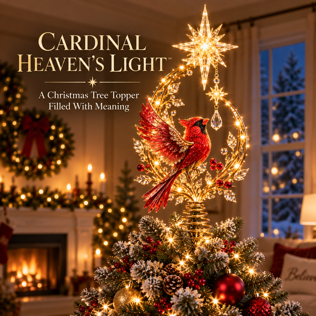 🐦Solar Cardinal Memorial Tree Topper, In Loving Memory Christmas Ornament🌲🌲