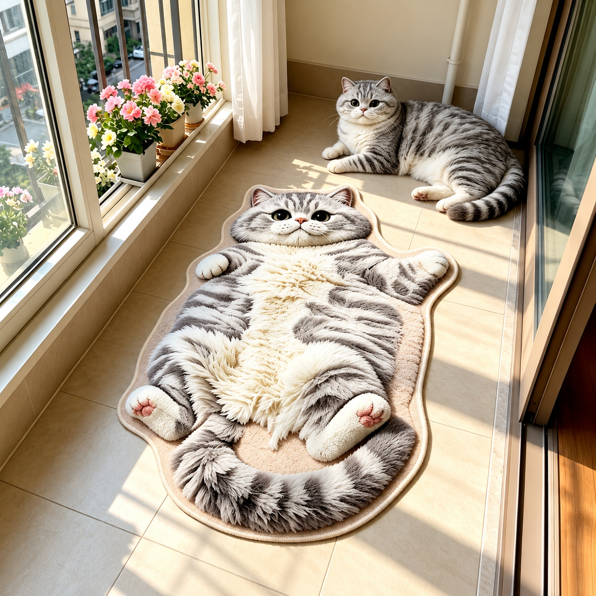 🐱Chubby Tabby Cat Shaped Rug – Soft Cat Lover Home Decor