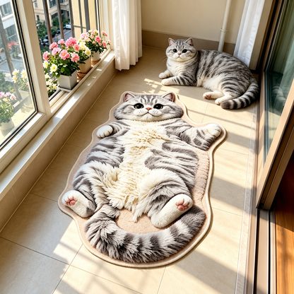 🐱Chubby Tabby Cat Shaped Rug – Soft Cat Lover Home Decor