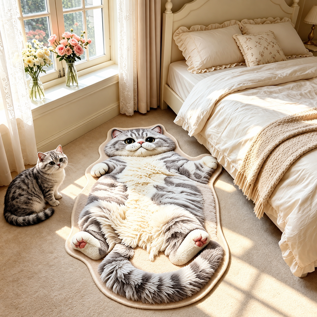 🐱Chubby Tabby Cat Shaped Rug – Soft Cat Lover Home Decor