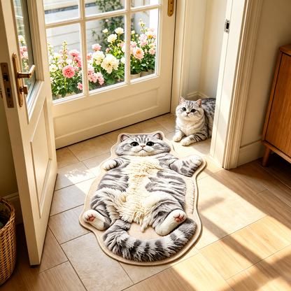 🐱Chubby Tabby Cat Shaped Rug – Soft Cat Lover Home Decor