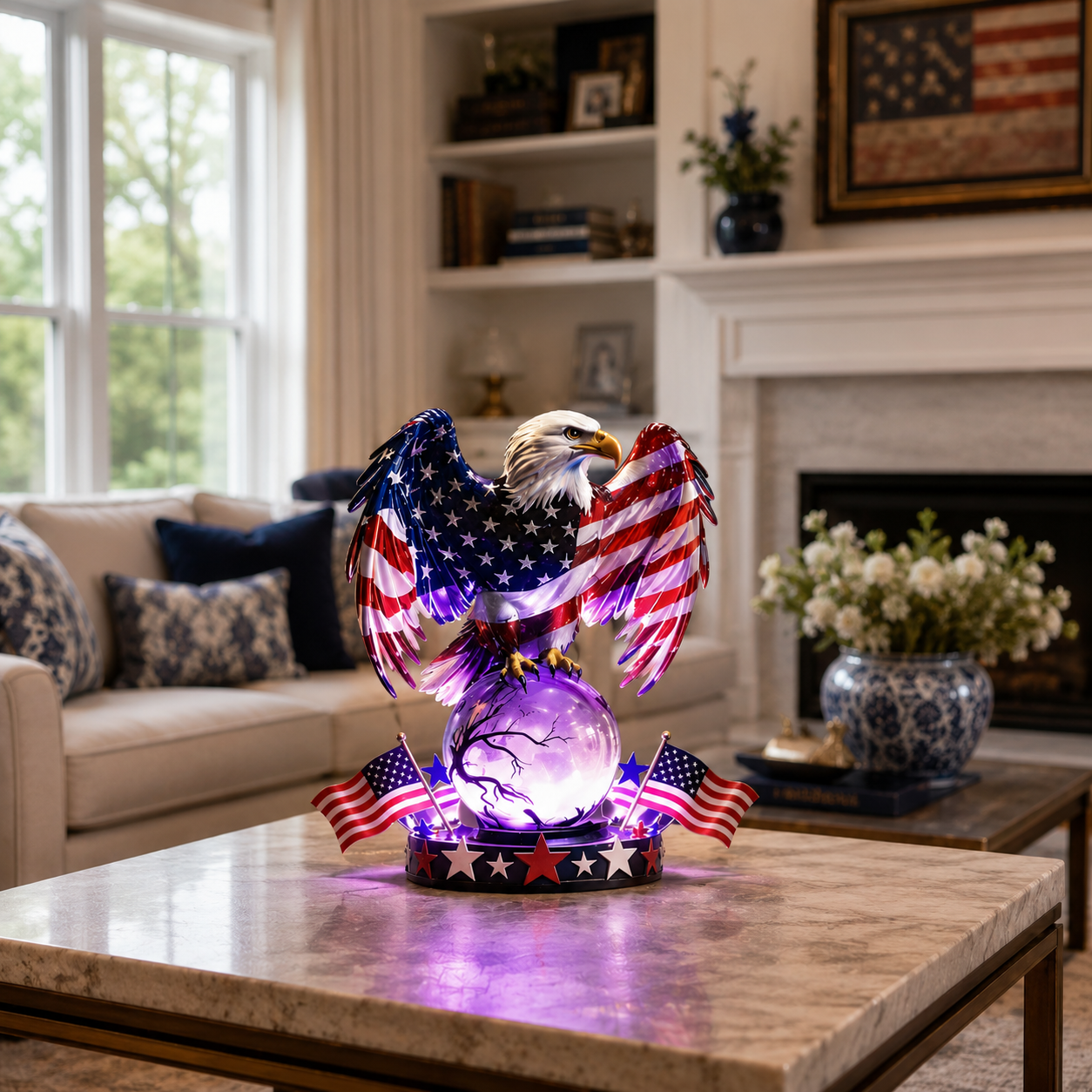 🦅 American Pride Decor- 🇺🇸 Freedom Eagle Patriotic LED Table Lamp✨