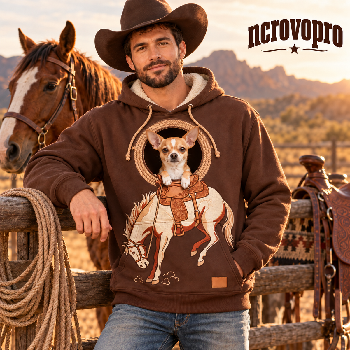 Ahlwocore Western pet pouch hoodie - Rodeo Rider L
