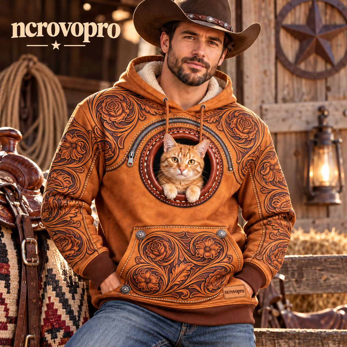 Ahlwocore Western pet pouch hoodie - Rodeo Rider M