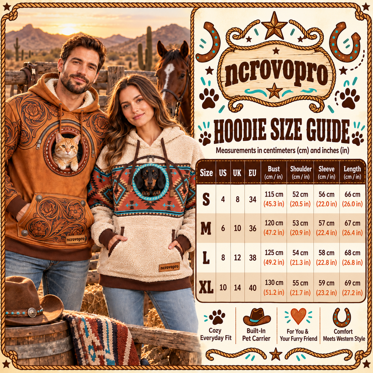 Ahlwocore Western pet pouch hoodie - Desert Trail XL