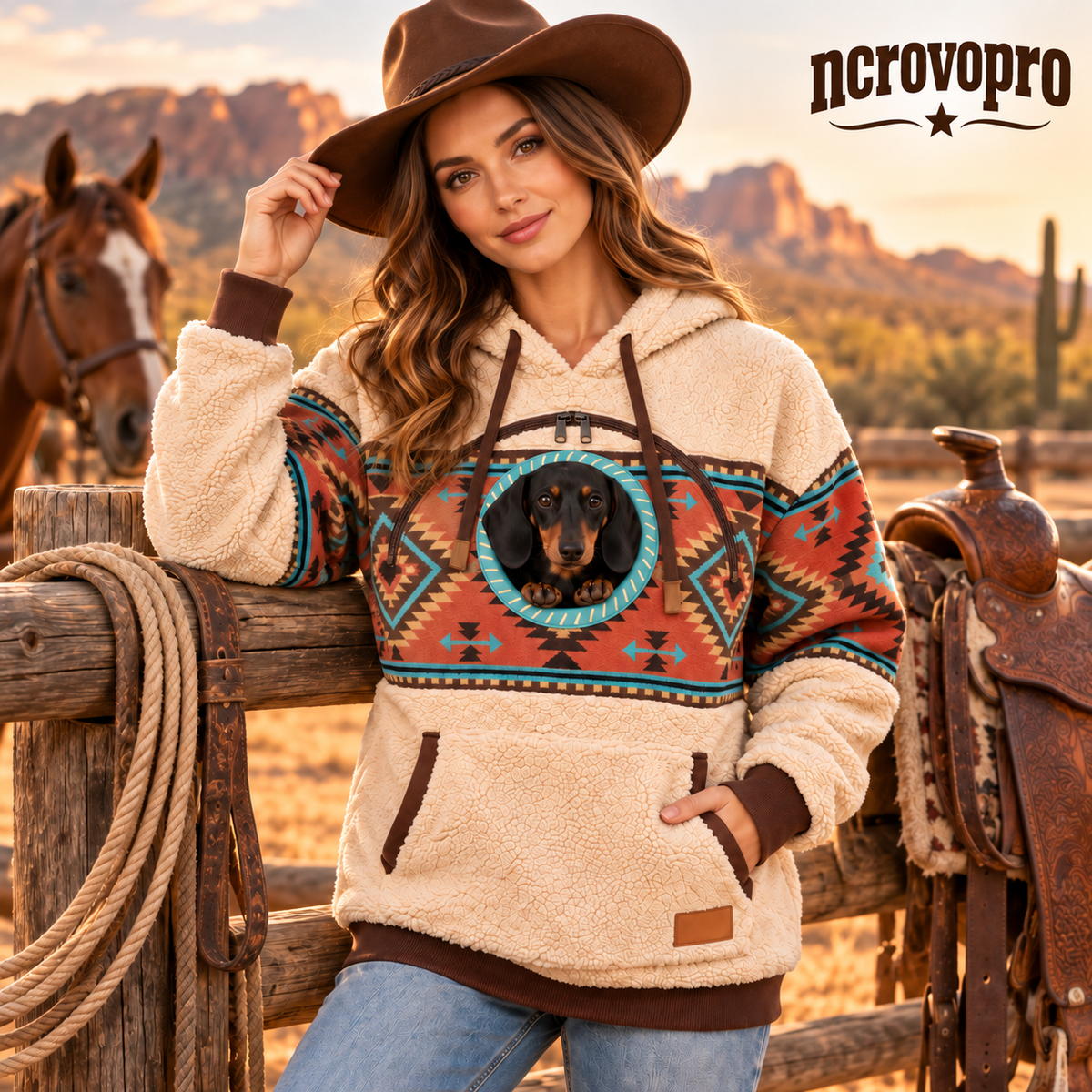 Ahlwocore Western pet pouch hoodie - Desert Trail L