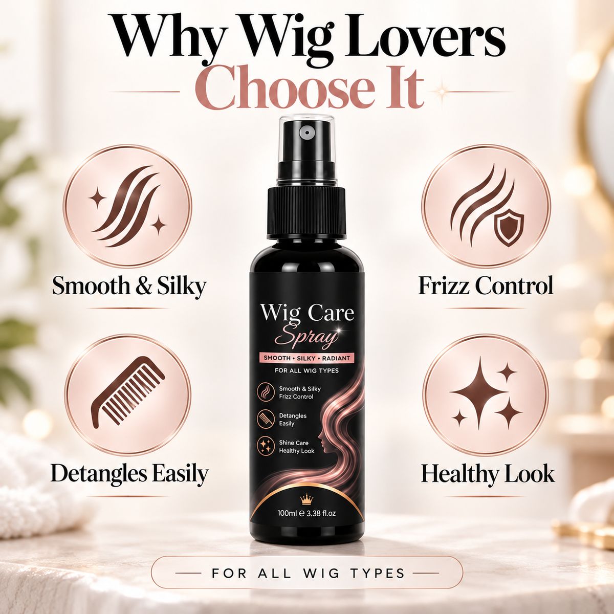 ✨ Multi-Purpose Wig Care Spray – 100ml Detangling & Styling Care for Wigs and Hairpieces
