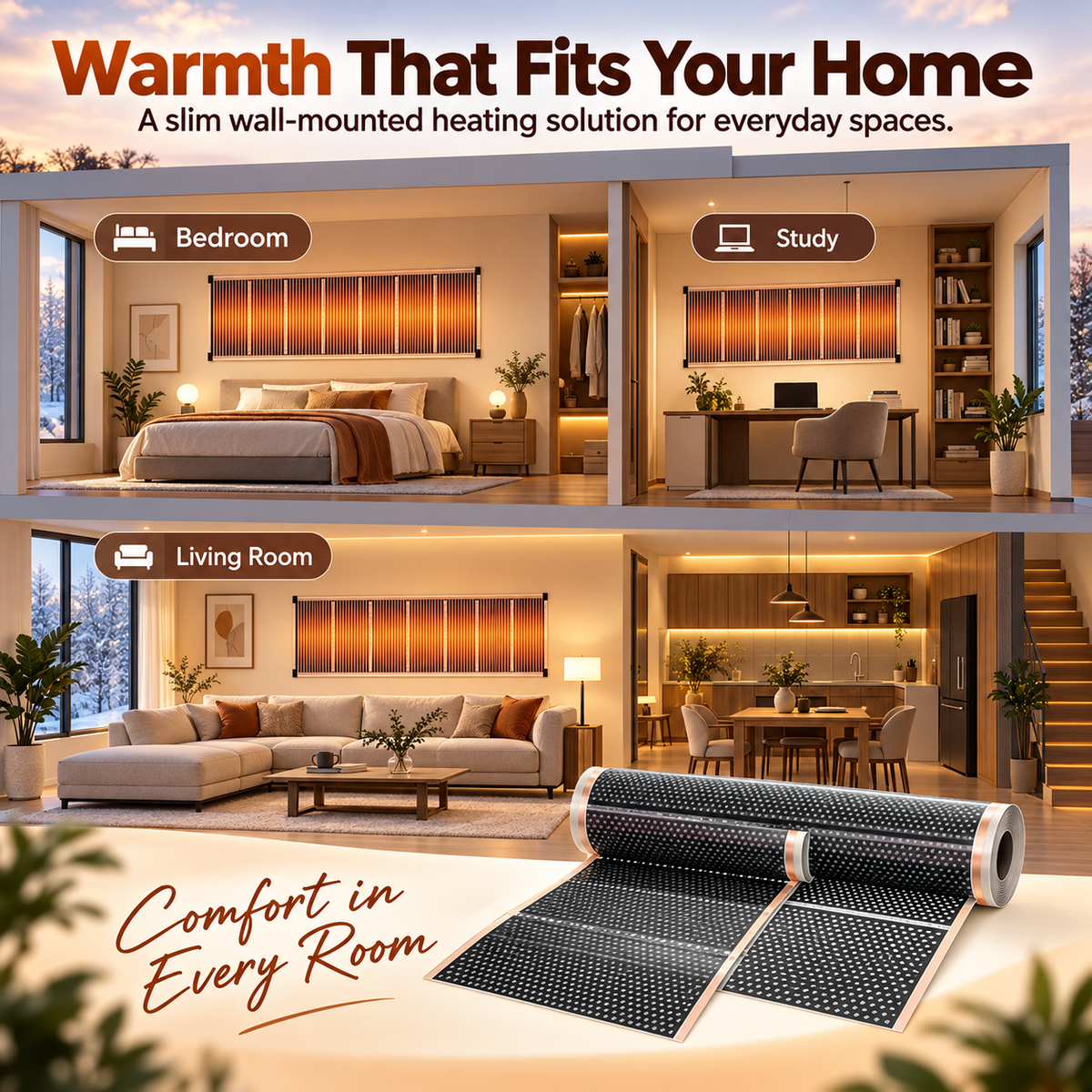 🔥 Wall-Mounted Electric Heating Panel – Slim Indoor Radiant Heater