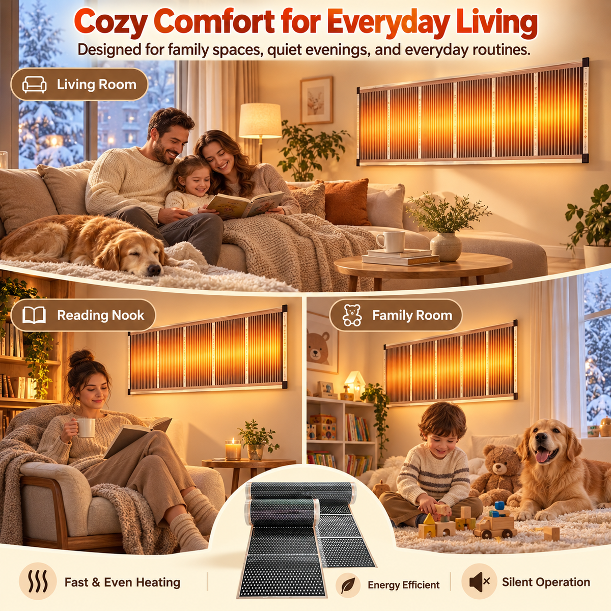 🔥 Wall-Mounted Electric Heating Panel – Slim Indoor Radiant Heater