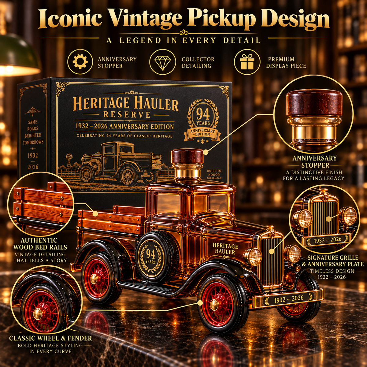 🚚🥃 Heritage Hauler Reserve – 94th Anniversary Vintage Truck Whiskey Decanter  | Collector's Edition Gift🎁
