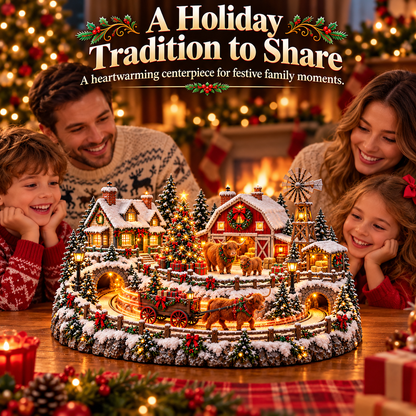 🐴🎄Lighted Christmas Farm Village – Horse Stable & Highland Cow Holiday Scene