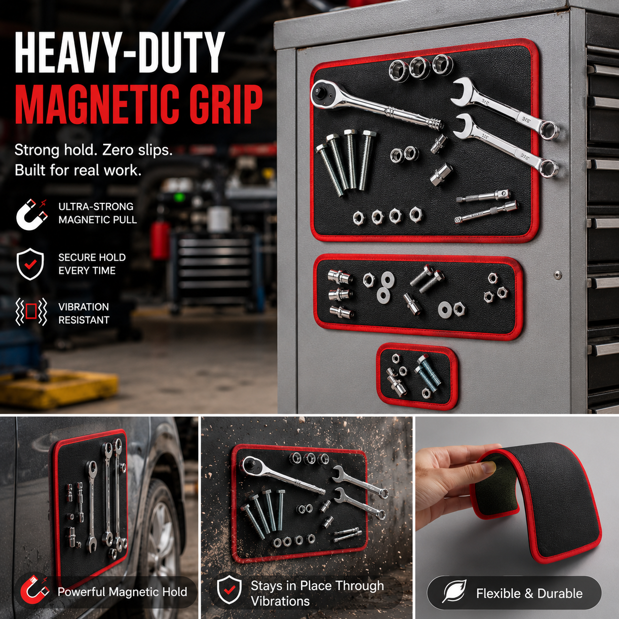 3-Piece Flexible Magnetic Tool Mat & Tray Holder 🛠️🧲