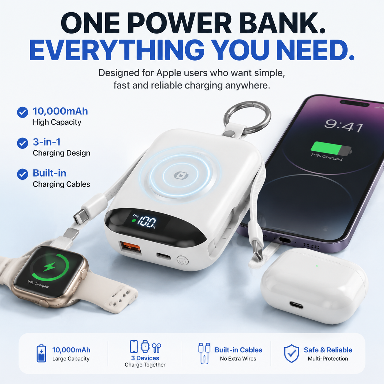 🔥 LAST DAY 50% OFF – 3-in-1 Magnetic Power Bank For iPhone, Apple Watch & AirPods