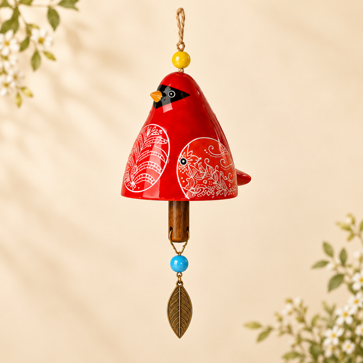 ✨ Hand-Painted Resin Bird Wind Chime, Colorful Folk Art Garden Hanging Decor