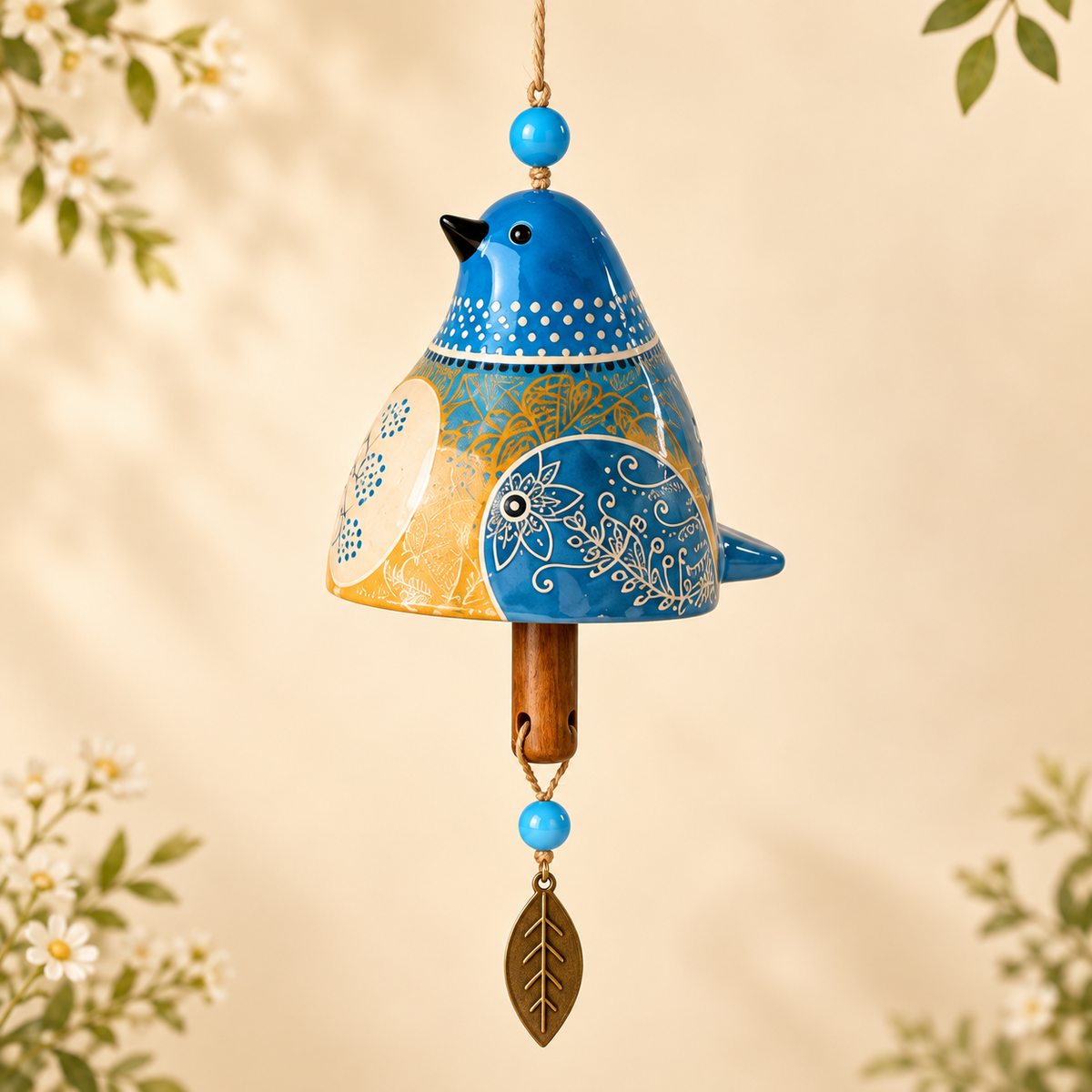 ✨ Hand-Painted Resin Bird Wind Chime, Colorful Folk Art Garden Hanging Decor
