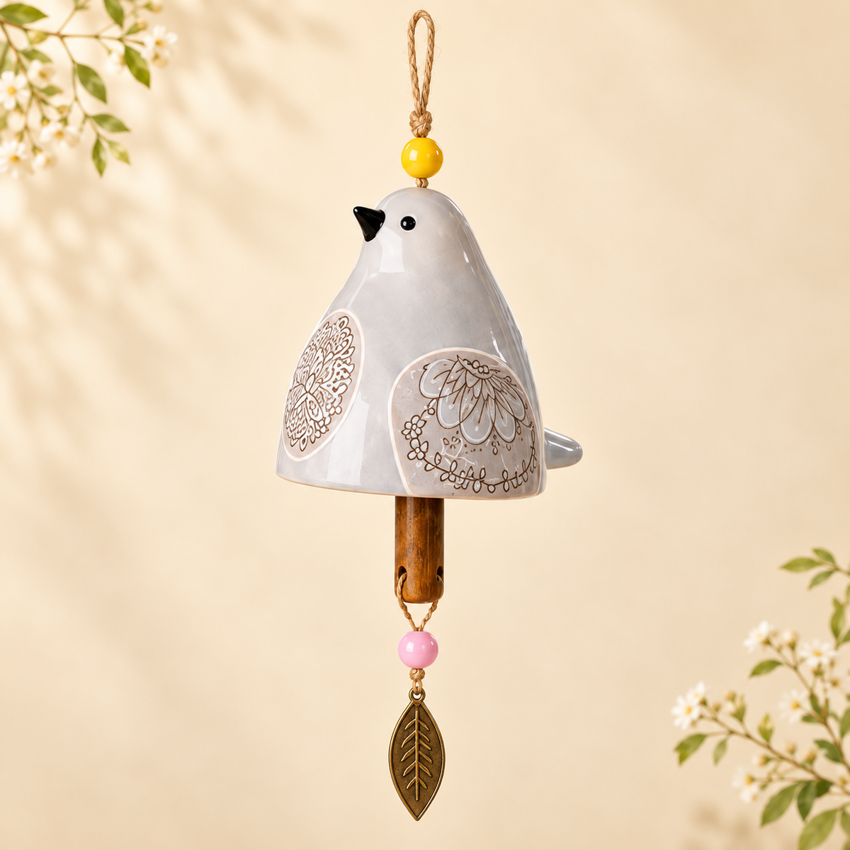 ✨ Hand-Painted Resin Bird Wind Chime, Colorful Folk Art Garden Hanging Decor