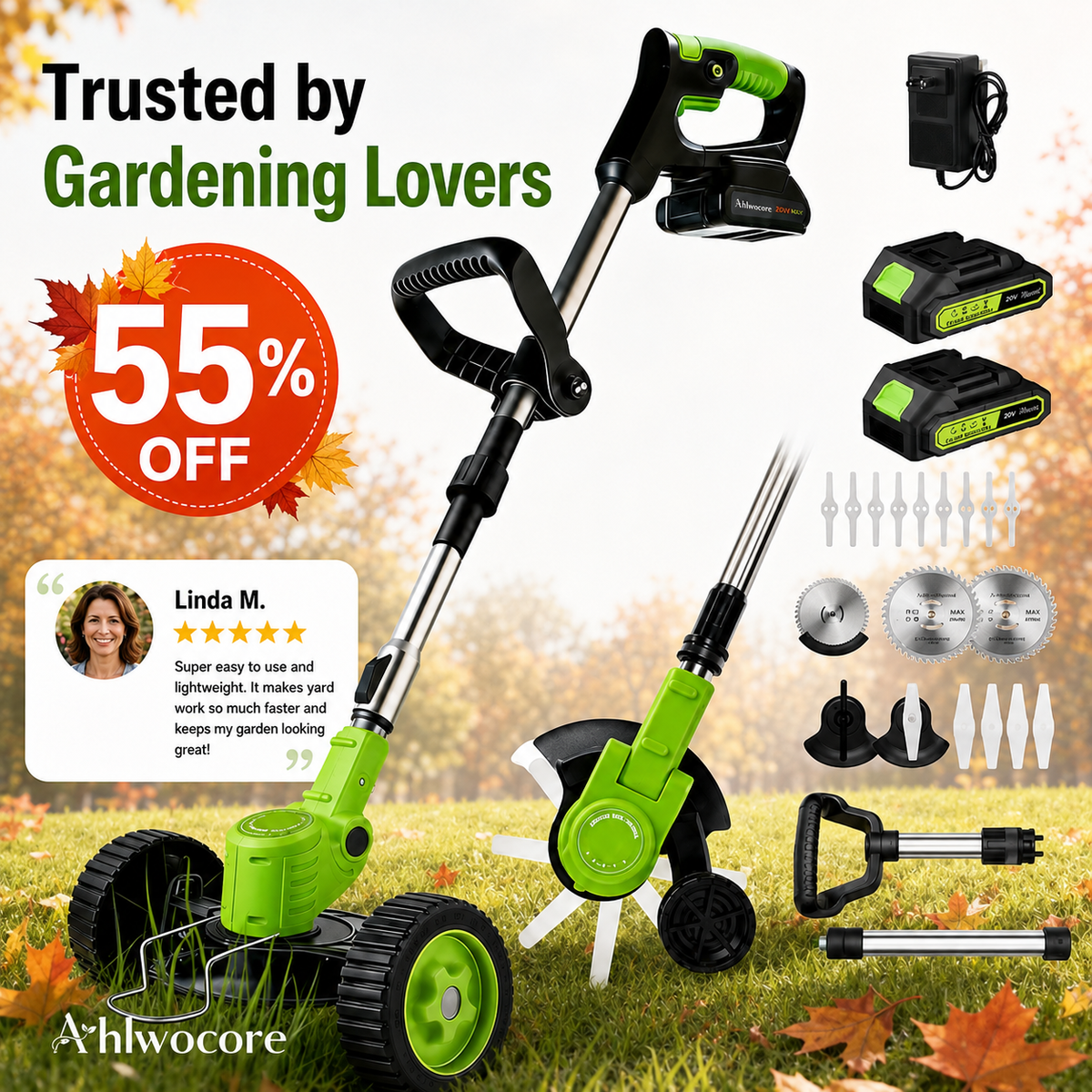 🔥 Cut, Edge & Trim with Ease! 🌿 21V 3-in-1 Cordless Trimmer + 2 Batteries | Save 55% Today