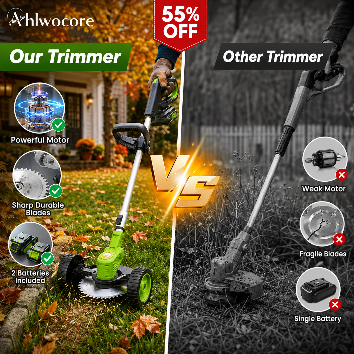 🔥 Cut, Edge & Trim with Ease! 🌿 21V 3-in-1 Cordless Trimmer + 2 Batteries | Save 55% Today