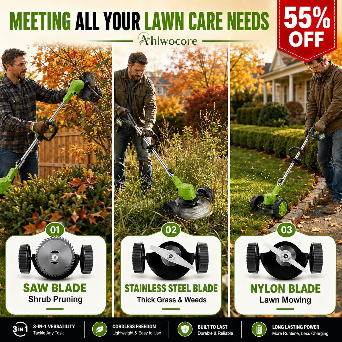 🔥 Cut, Edge & Trim with Ease! 🌿 21V 3-in-1 Cordless Trimmer + 2 Batteries | Save 55% Today