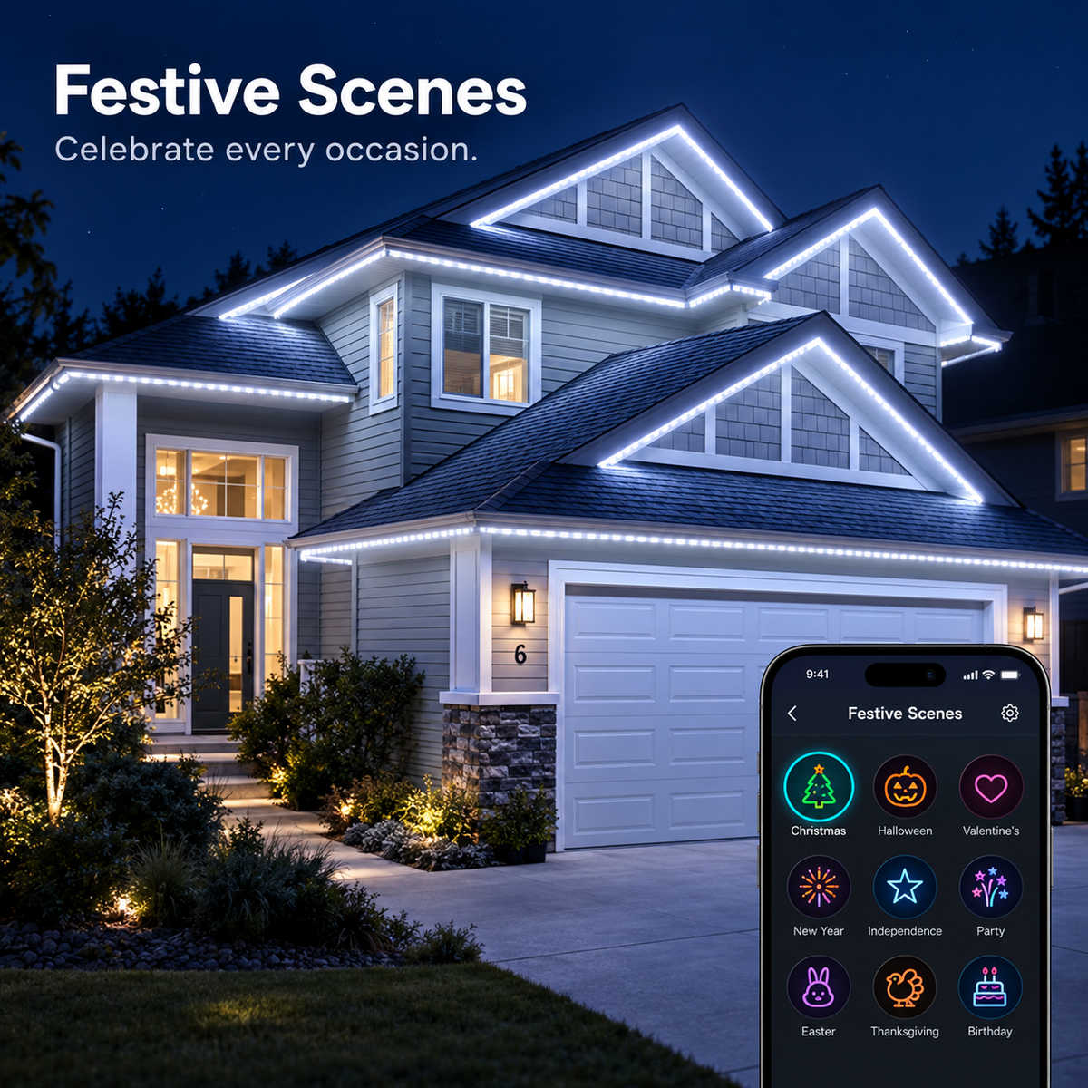 🏠✨Permanent Outdoor Smart Lights – 📱App-Controlled Multi-Color Roofline Lighting