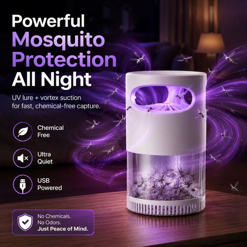 🚫No More Mosquito At Night🌙Quiet UV Mosquito Trap – Chemical-Free & Safe for Kids & Pets🦟