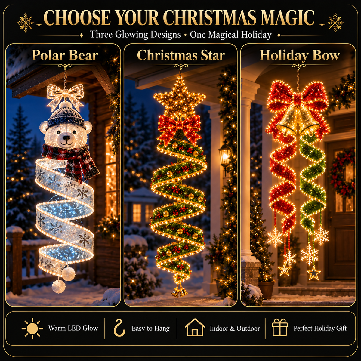✨Last day for 53% off🎄 Christmas Magic Spiral Hanging LED Light – 3 Festive Designs ✨