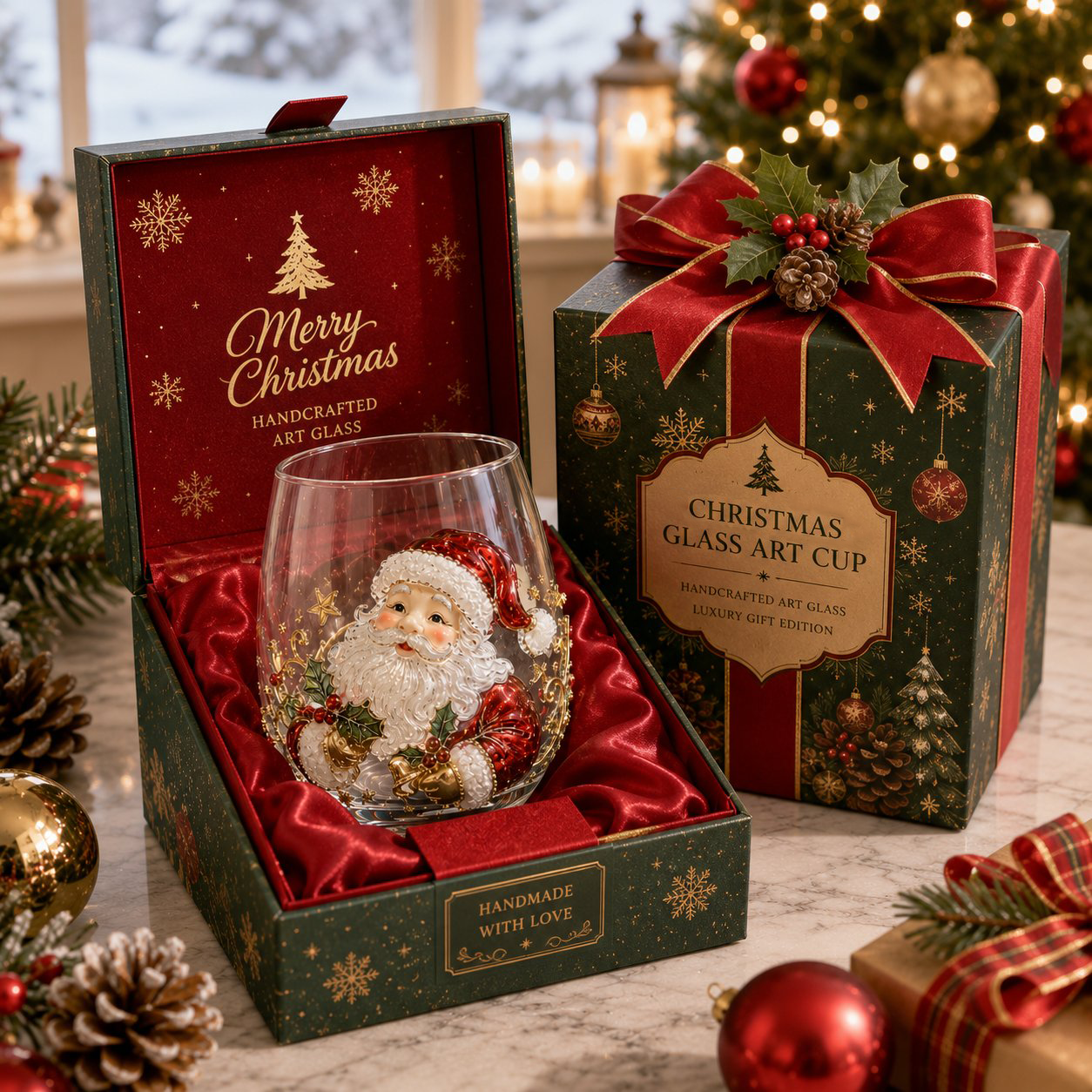 🎄✨ Christmas Glass Art Cup | Luxury Raised Holiday Glassware for Drinks, Decor & Christmas Gifts 🎁