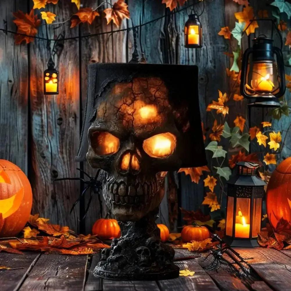 Gothic Skull Desk Lamp with Spooky LED Light for Witchy Halloween Decoration